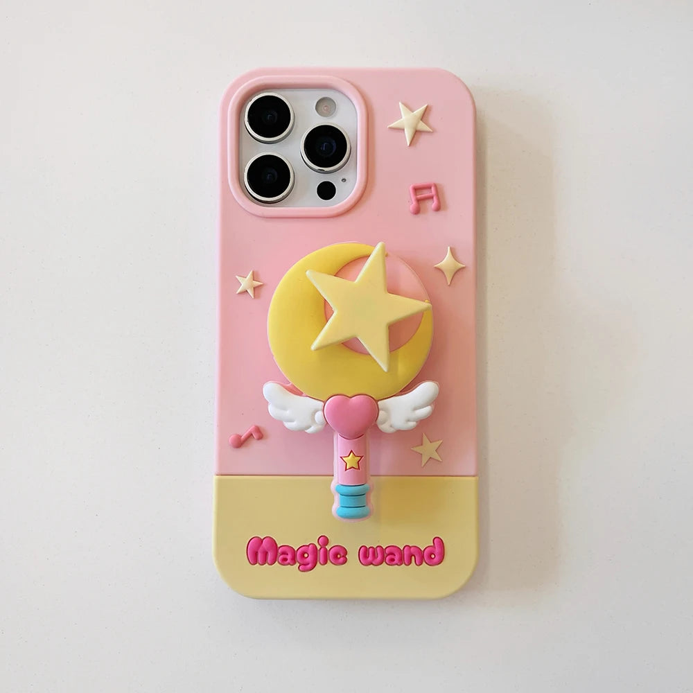 Cartoon Moon Star Magic Wand Bracket Soft Silicone Phone Case