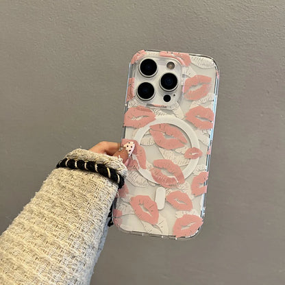 Fashion Pink Lip Print Magnetic Wireless Charing Phone Case