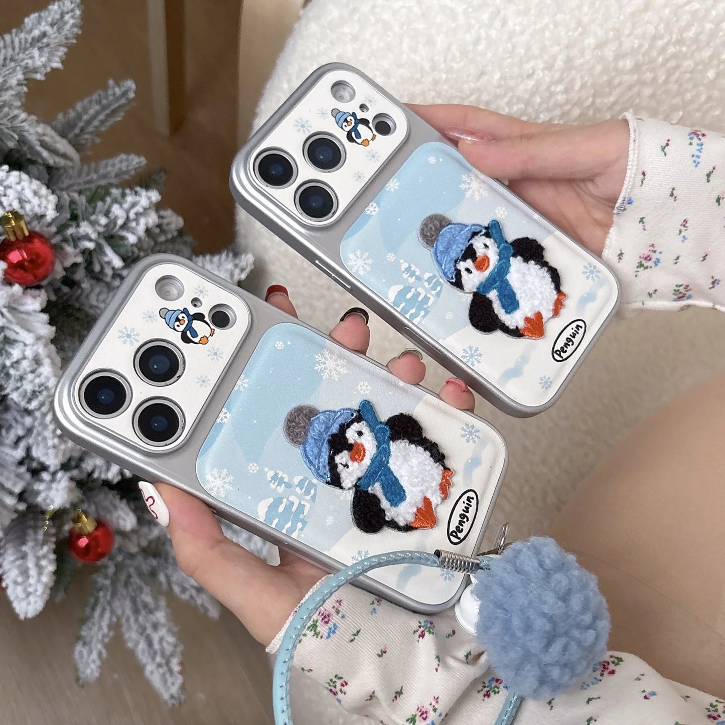 Embroidered Plush Penguin Phone Case For iPhone