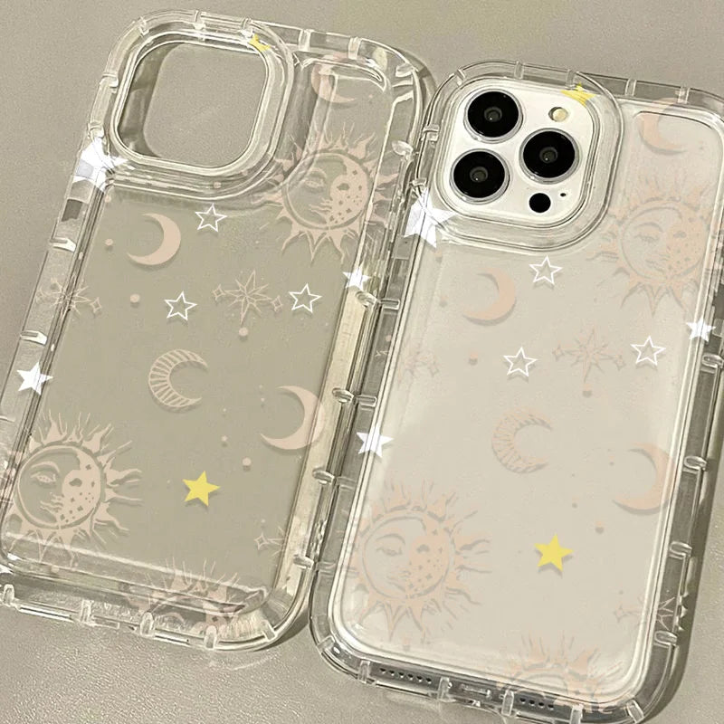 Retro Sun Moon Stars Cartoon Phone Case For iPhone