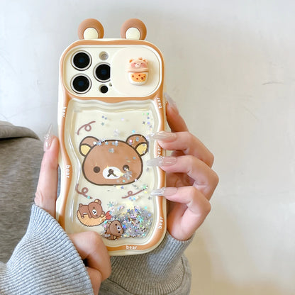 For iPhone Quicksand Ears Rilakkuma Sliding Window Protect Camera Case