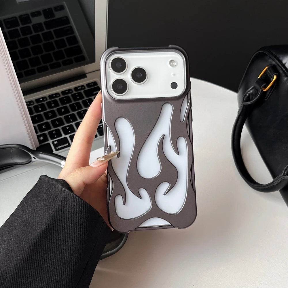 3D Flame Pattern Hollow Phone Case For iPhone Slim Shockproof Back Cover Fashion Soft TPU