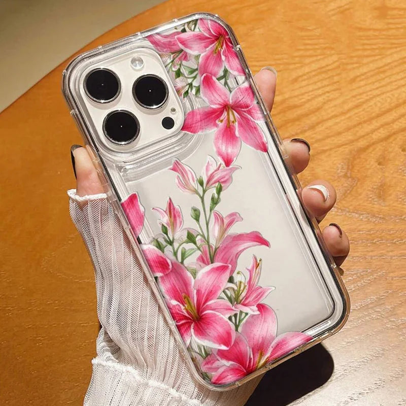 Cherry Flower Print Clear Case For iPhone Stylish Shockproof Soft Cover