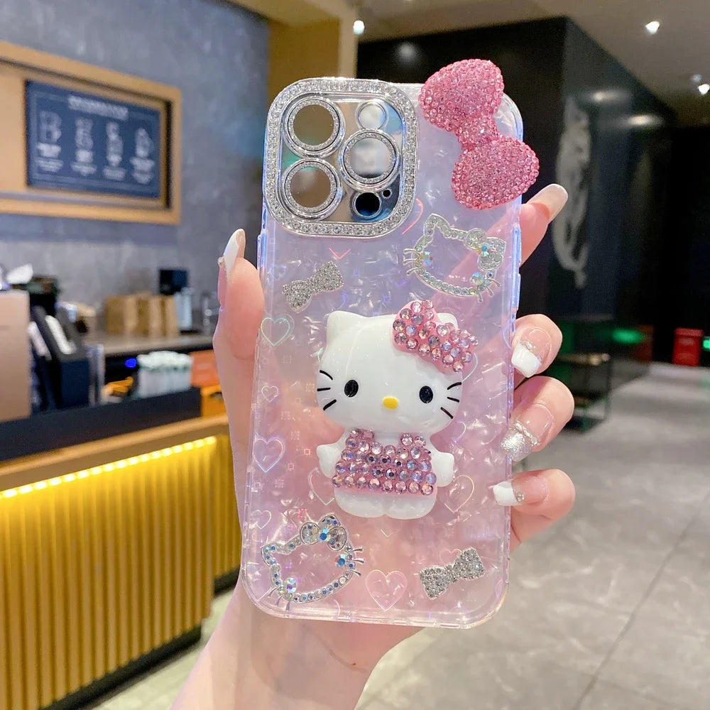 3D Cute Cartoon Glitter iPhone Case with Sparkle Design