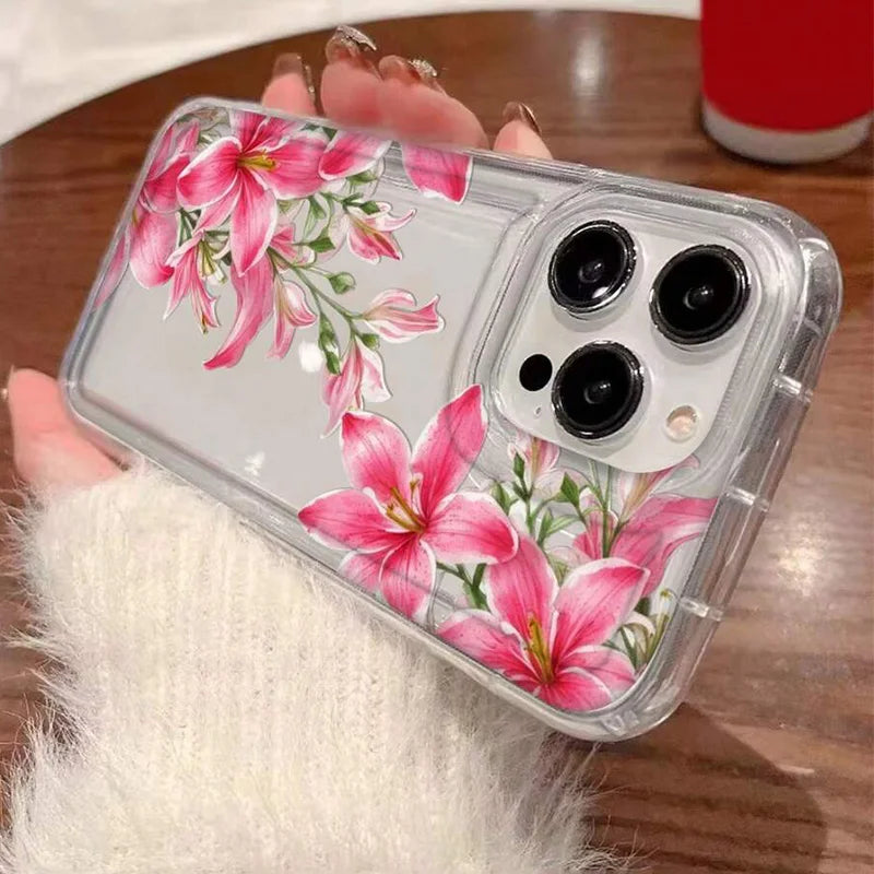 Cherry Flower Print Clear Case For iPhone Stylish Shockproof Soft Cover