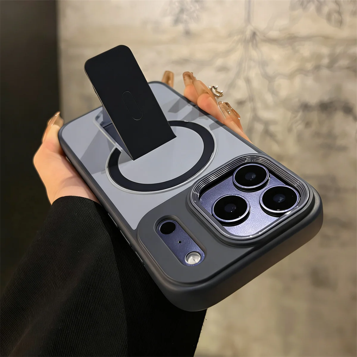 For Magsafe Invisible Bracket Magnetic Phone Case For iPhone Soft Frame Shockproof Cover