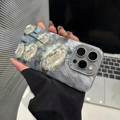 Five Golden Lotus Pattern Phone Case for IPhone Feather Texture Hard Cover