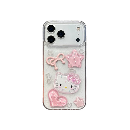 Sanrio Hello Kitty 3D Cute Cartoon bling bling Glitter Transparent Phone Case For iPhone