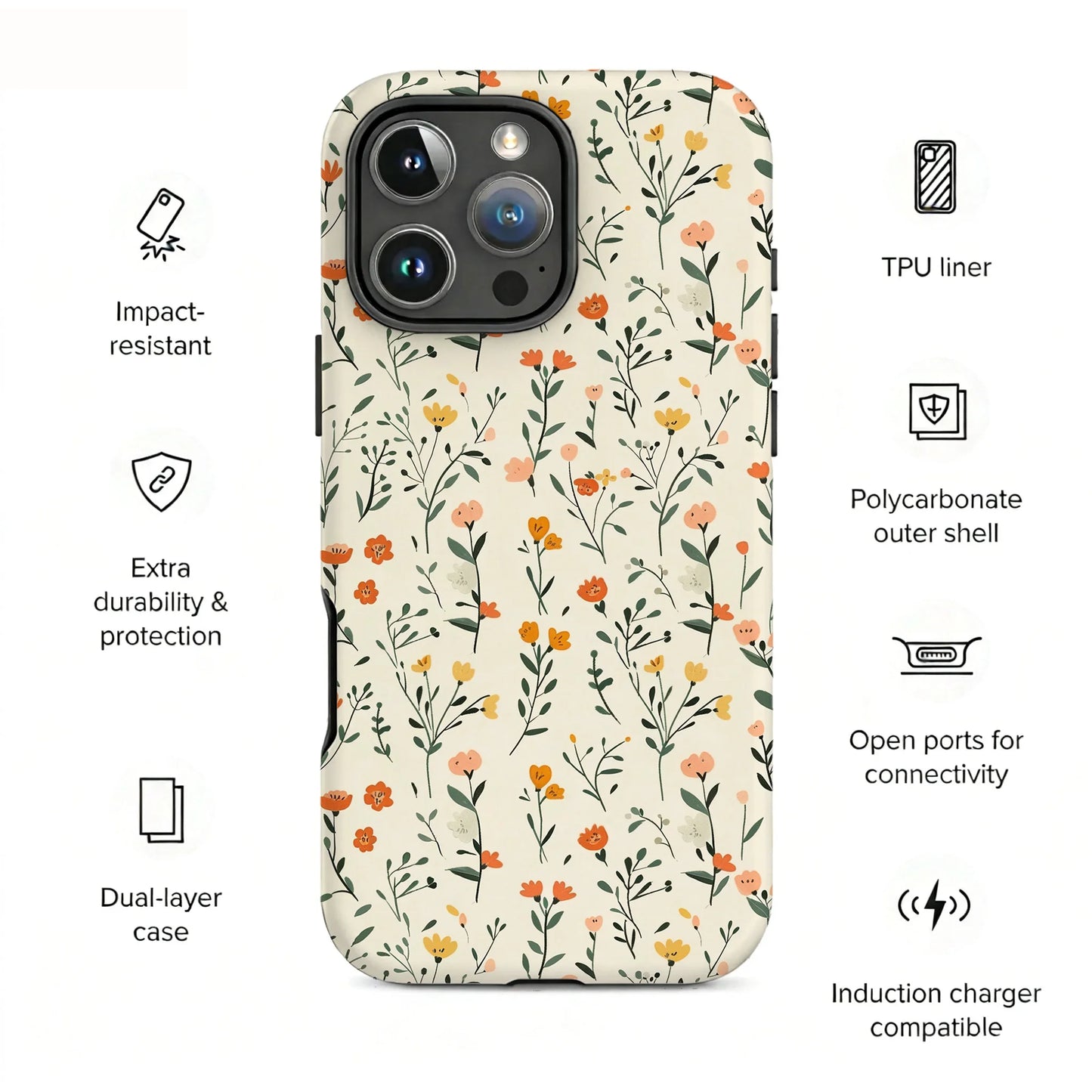 Pastel Cottage Floral Magnetic 2 In 1 Shockproof Case For iPhone Compatible With Magsafe Cover