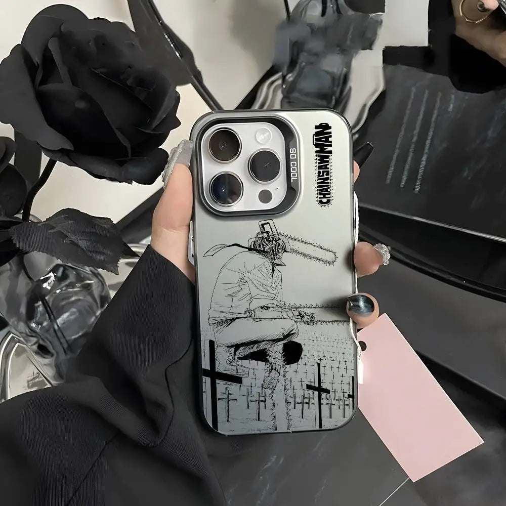 Anime Chainsaw Man iPhone Case – Multicolor Metallic Matte Finish