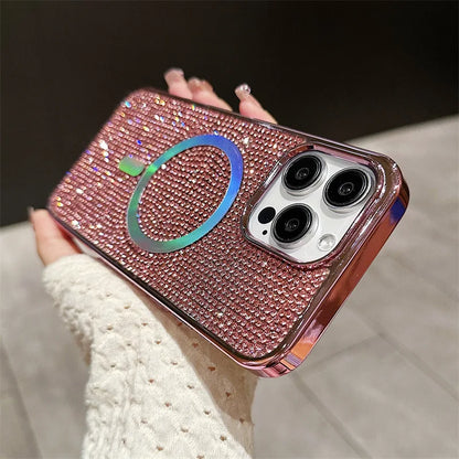 Luxury Glitter Solid Color Diamond Plating Magnetic Phone Case For iPhone