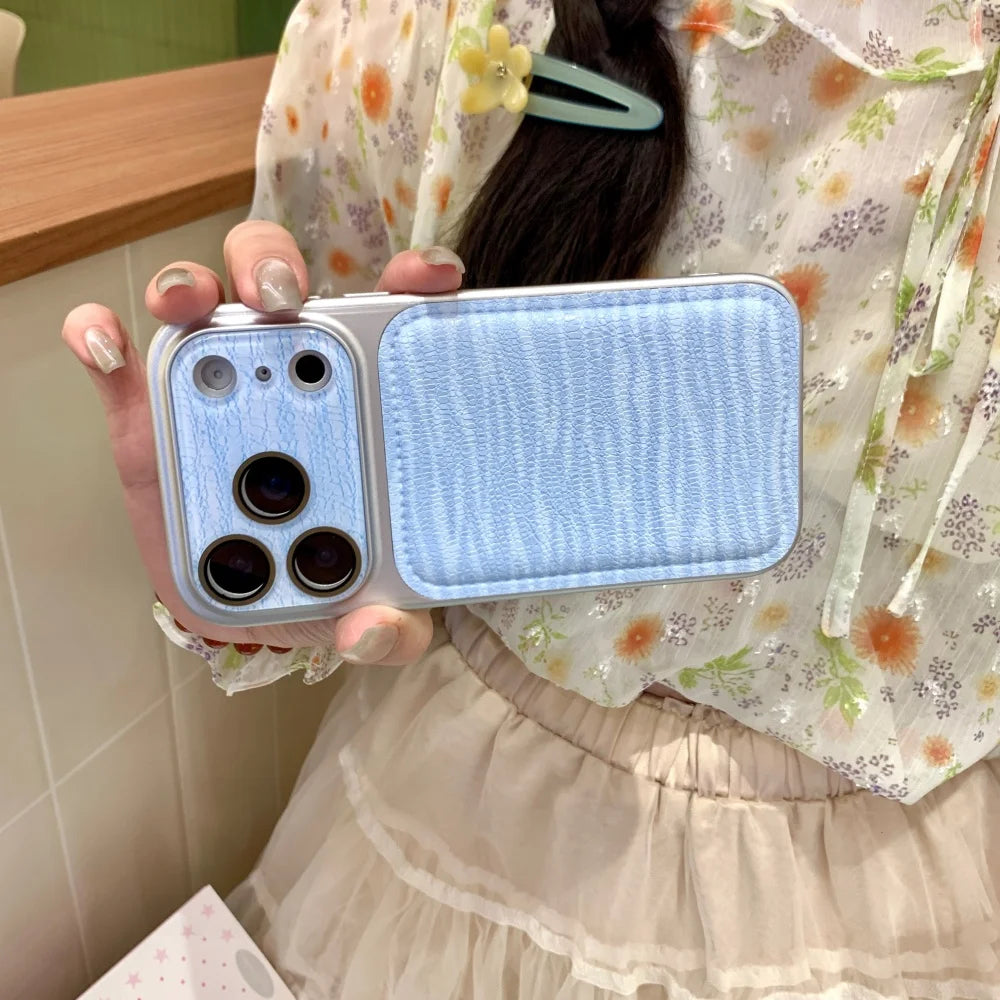 INS Minimalist Leather Phone Case For iPhone Lens Ripples Shockproof Acrylic Cover