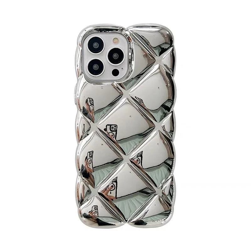 Fashion Plating Silver Rhombus Plaid Pattern Phone Case