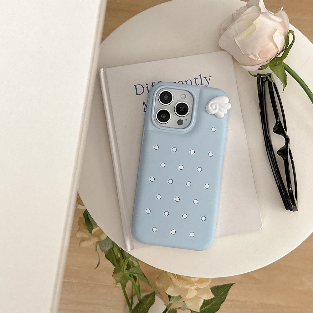 3D Cute Polka Dot Angel Wings Silicone Phone Case