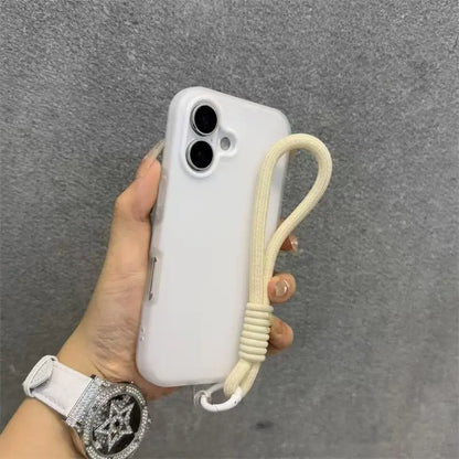 Soft Matte Candy Transparent Phone Case For iPhone Hand Wrist Strap Lanyard Cover