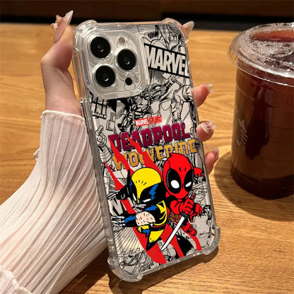 Cartoon Marvel Deadpool Wolverine Clear Case For iPhone