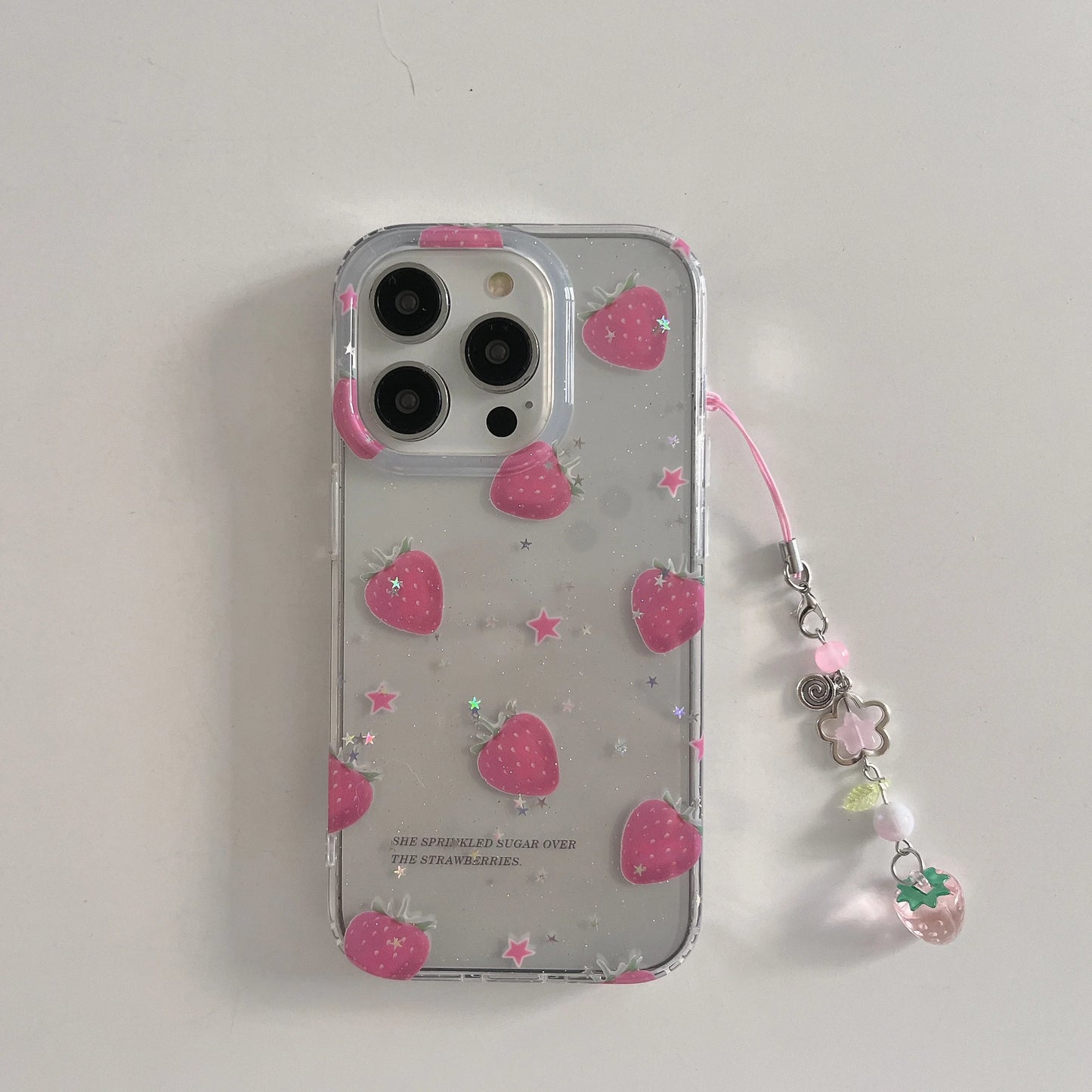 Glitter Strawberry With 3D Dangle Shockproof Cute Phone Case