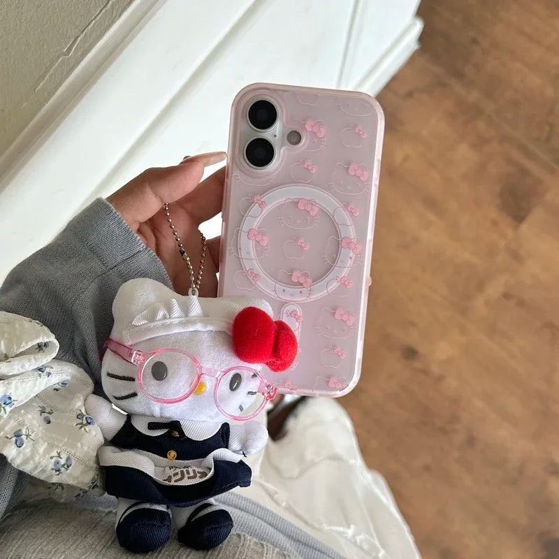Cute Sanrio Hello Kitty Magnetic Magsafe Wireless Charge Phone Case For iPhone Mirror Grip Holder Cover