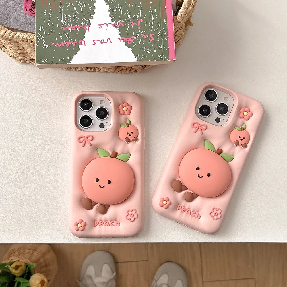Kawaii Peach Floral 3D Phone Case with Stand Holder