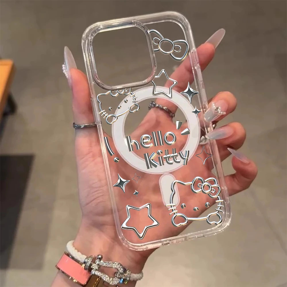 Fashion Hello Kitty For Magsafe Charge Phone Case For iPhone Magnetic Transparent Cover