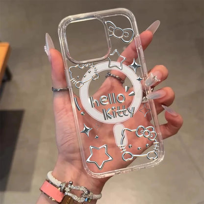 Fashion Hello Kitty For Magsafe Charge Phone Case For iPhone Magnetic Transparent Cover