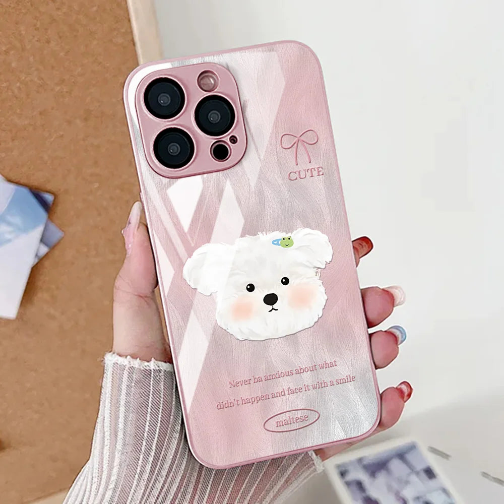 Cute Cat Phone Case For iPhone  Tempered Glass Shockproof Cover