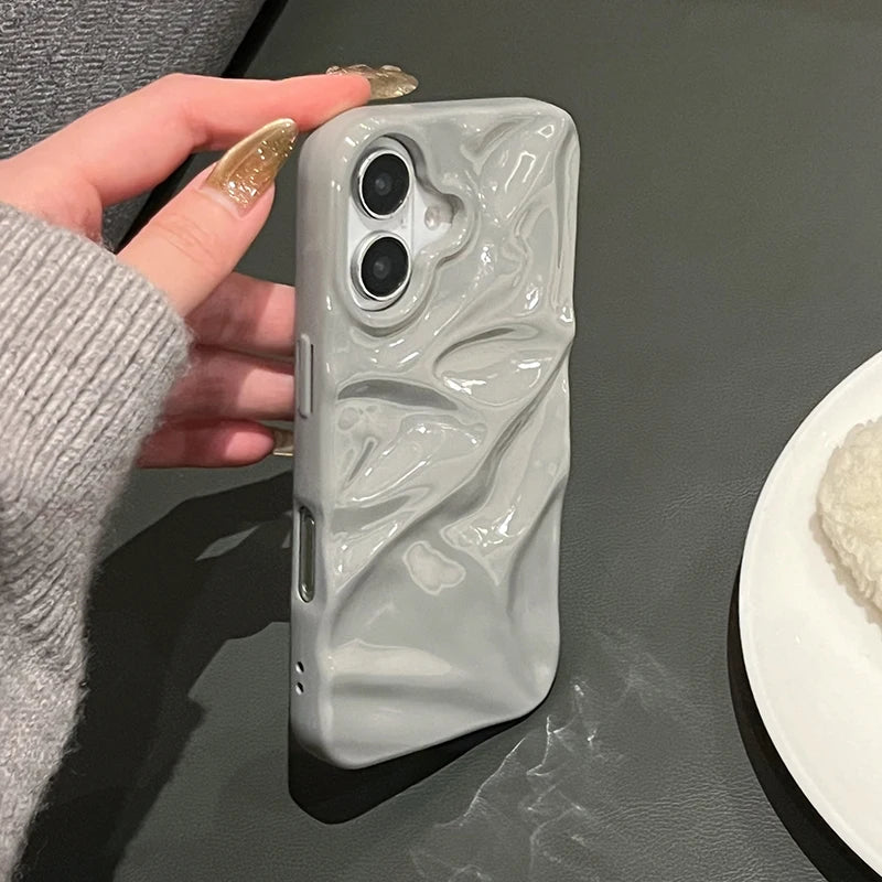 Simple Fashion Glossy Grey 3D Folds Texture Phone Case