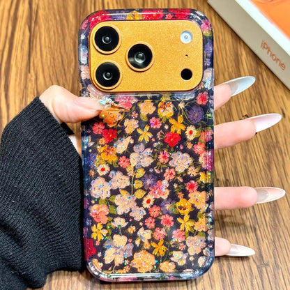 Glitter Shiny Oil Painting Flowers Phone Case For iPhone