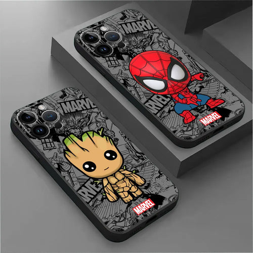 Cartoon Marvel Silicone iPhone Case – Groot & Spiderman