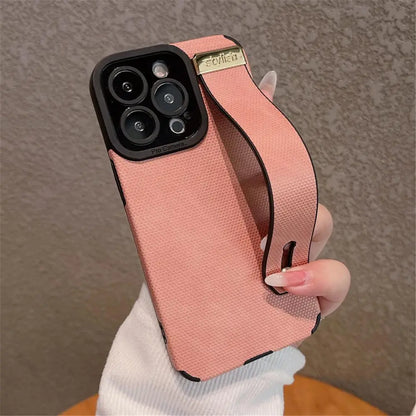 Luxury Leather Wrist Strap Holder Stand Phone Bracket Case For iPhone