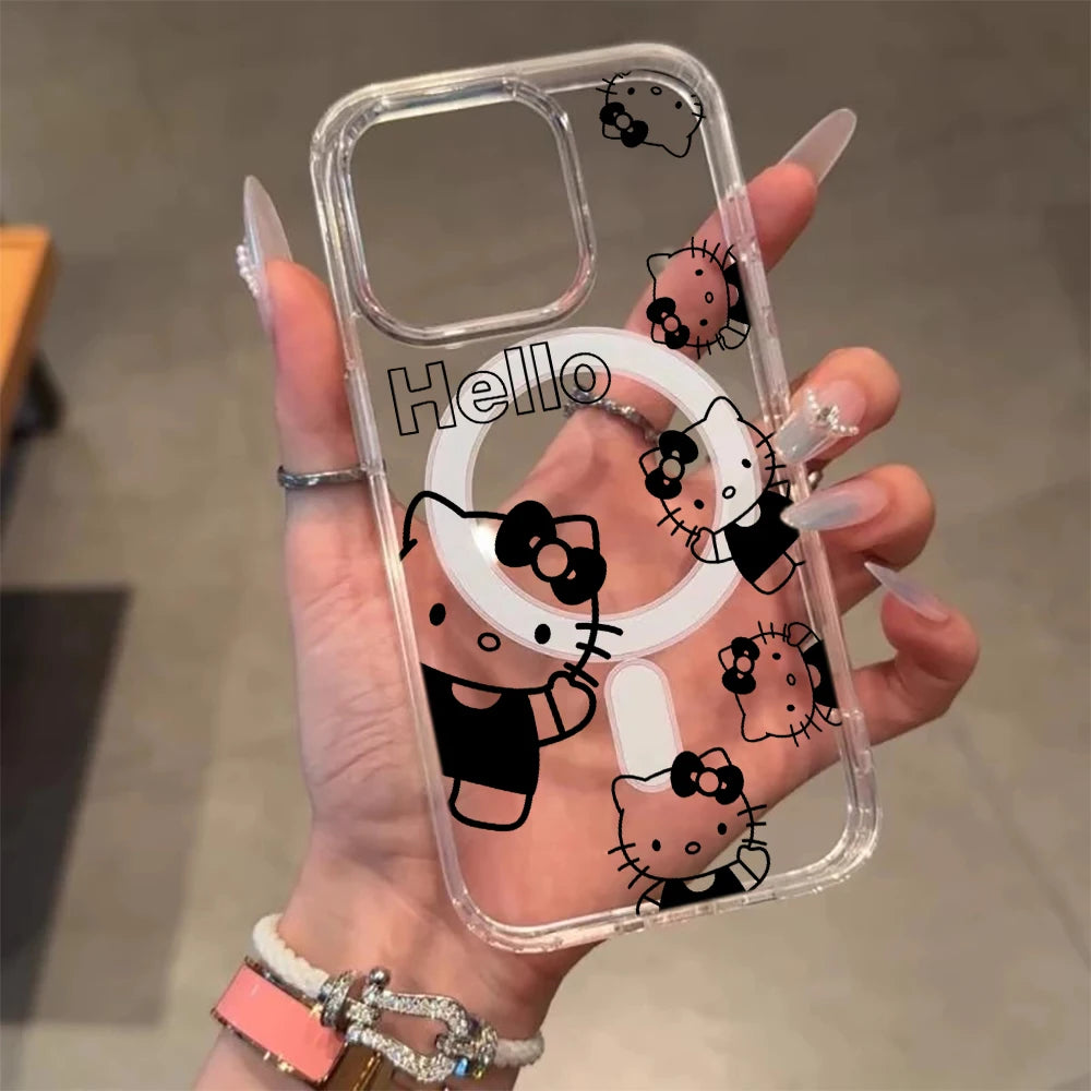Fashion Hello Kitty For Magsafe Charge Phone Case For iPhone Magnetic Transparent Cover
