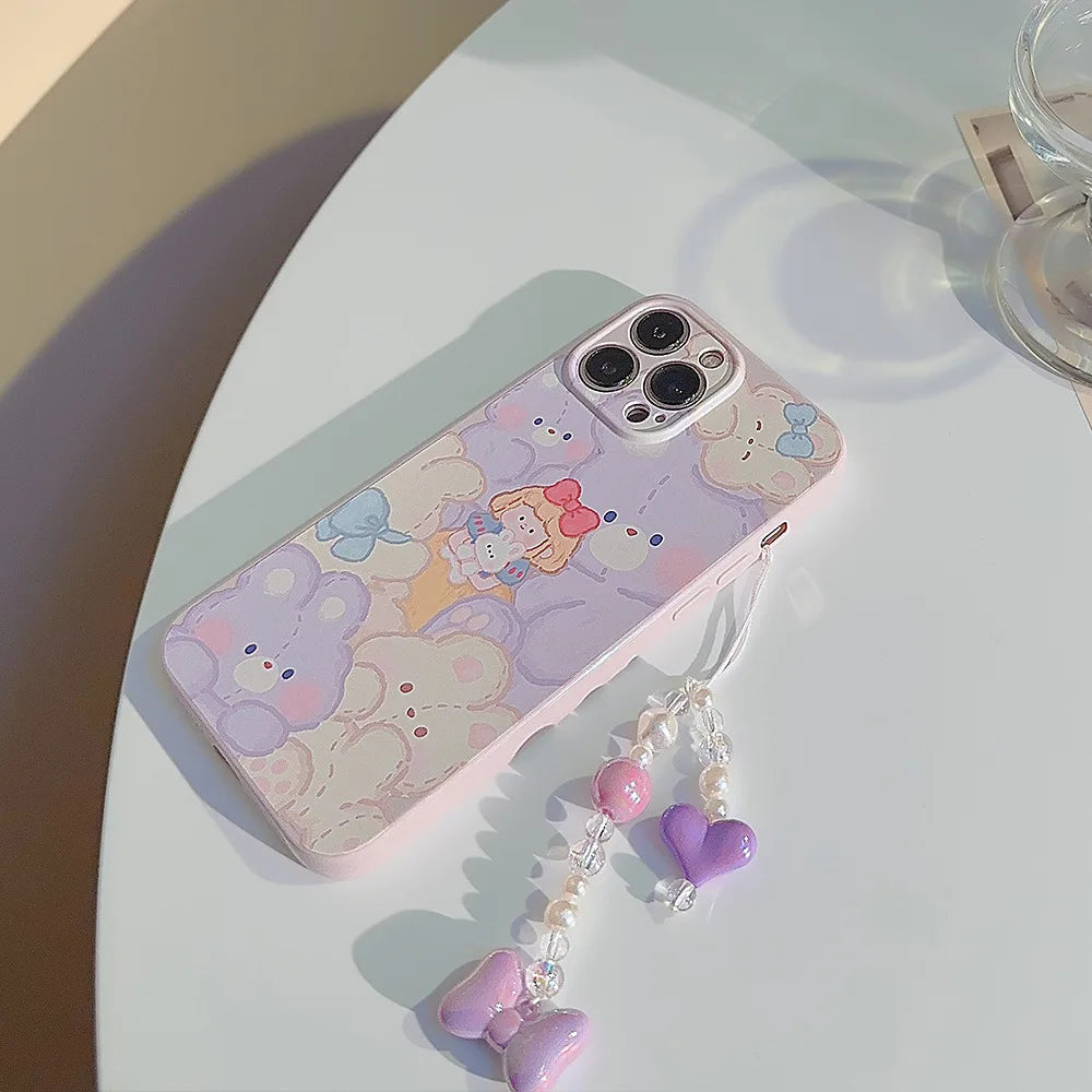 Cute Cartoon Bunny With Chain Lanyard Phone Case For iPhone