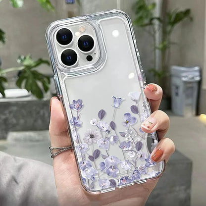 Purple Flower Phone Case For iPhone Shockproof Soft Clear Cover