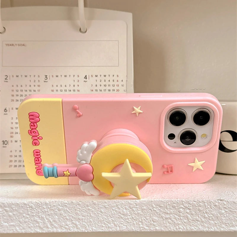 Fashion Moon Star Magic Wand Holder Stand Silicone Phone Case