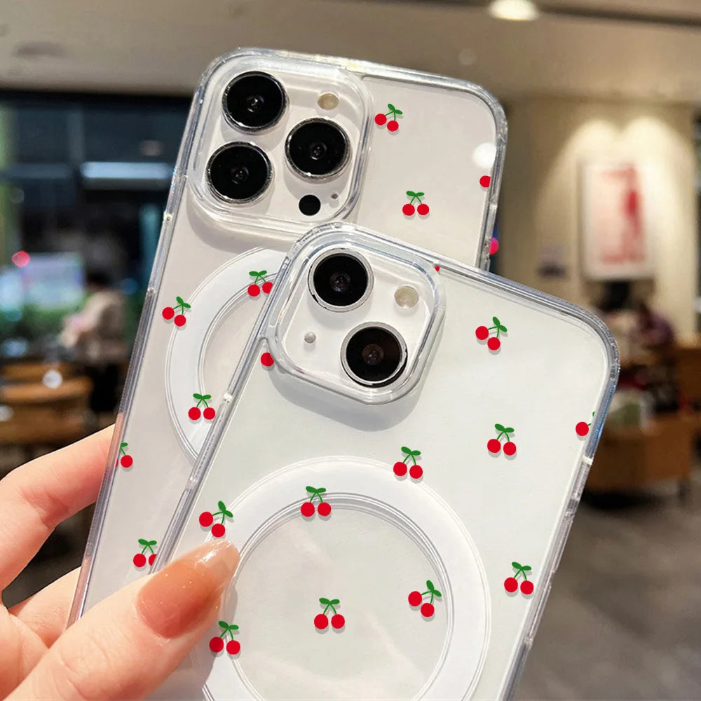 For Magsafe Wireless Charger Case For iPhone Air Cute Cherry Print Phone Cover