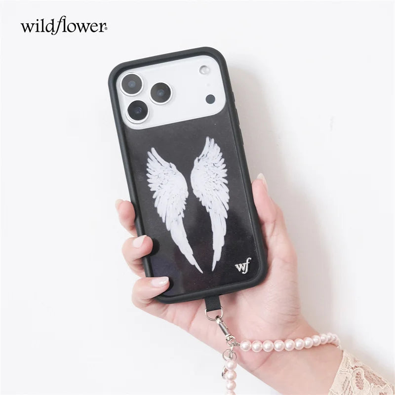 Fashion Wildflower Pink Black Angel Wings Baby Phone Case For iPhone