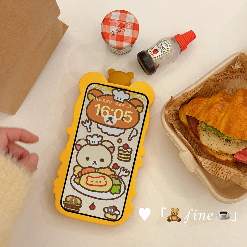 Cute 3D Cartoon Rilakkuma Hamburger Soft Silicone Case Shockproof Cover For iPhone