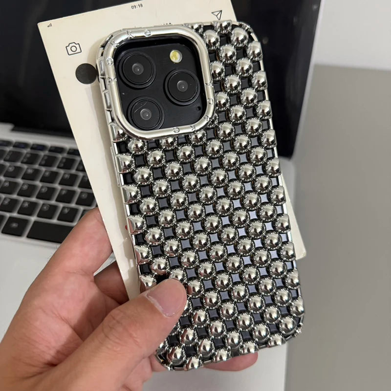Fashion Platinig Silver Pearl Hollow Out Phone Case