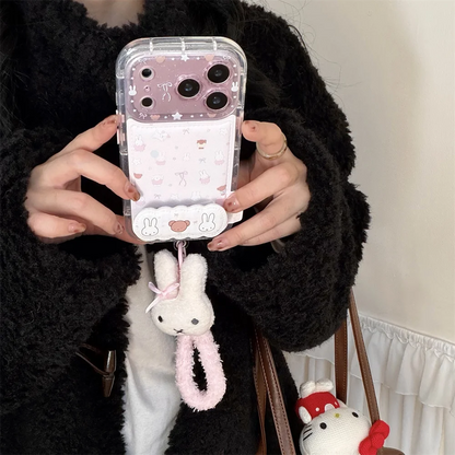Kawaii Bear Rabbit Phone Case With Stand For iPhone Cases With Plush Pendant Cartoon Fundas Cute Case