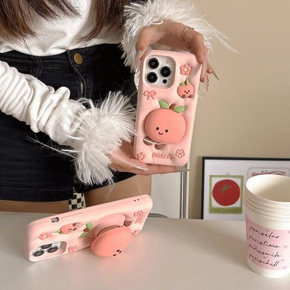 Kawaii Peach Floral 3D Phone Case with Stand Holder