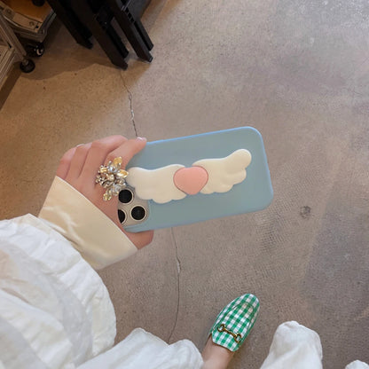 Kawaii 3D Angel Wings Soft Silicone Case With Stand Holder Cover Phone Case