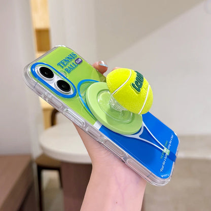 3D Tennis Ball Sport Magnetic Grip Tok Stand Holder Phone Case For iPhone