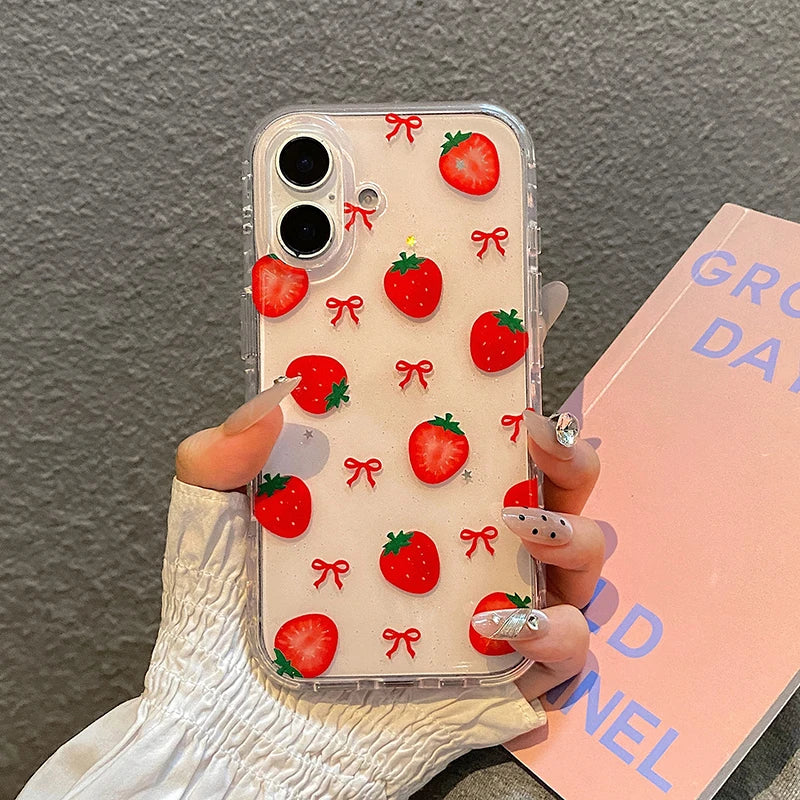 Cute Bowknot Strawberry Glitte Phone Case