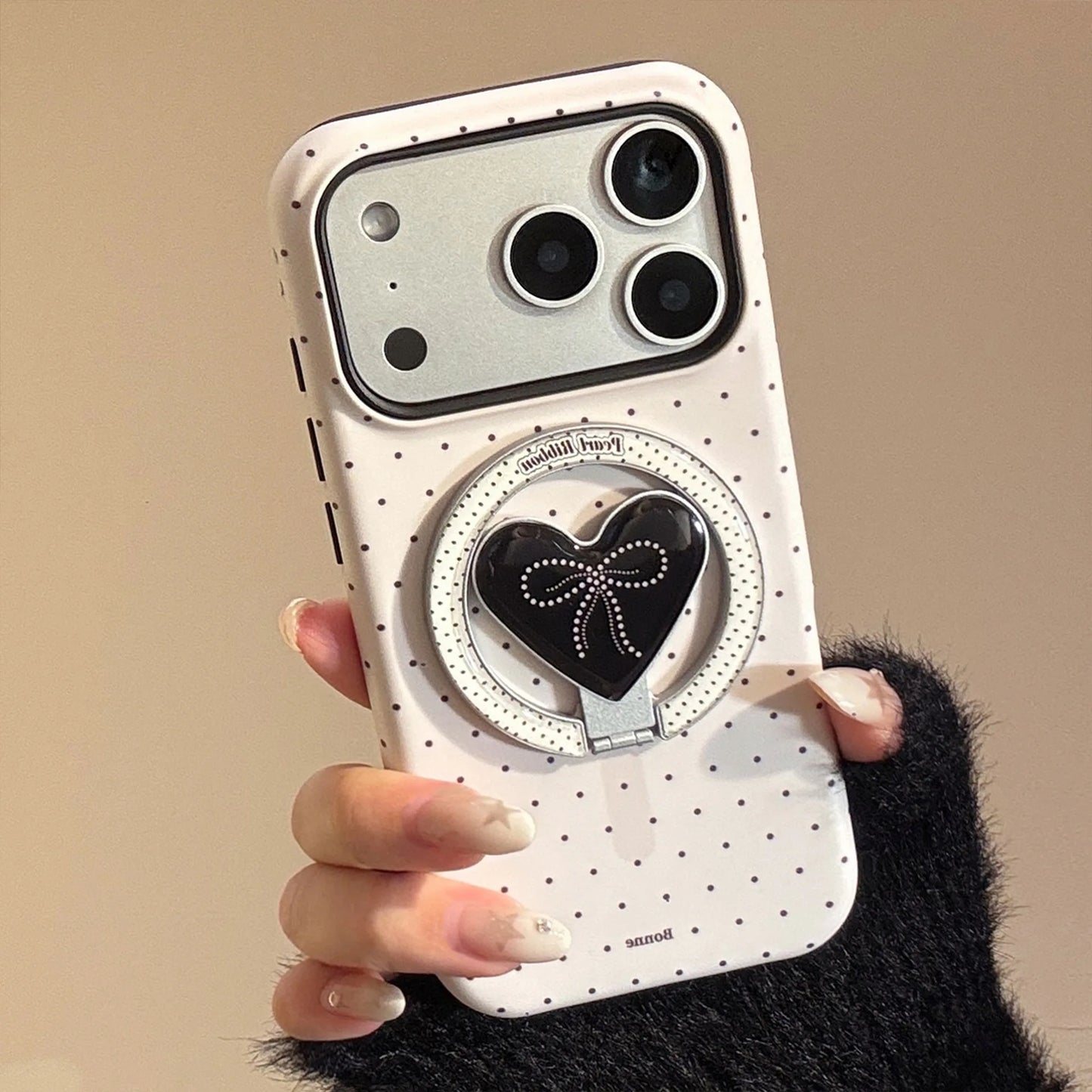 Korean Polka Dots Love Heart Bracket Magnetic Phone Case For iPhone