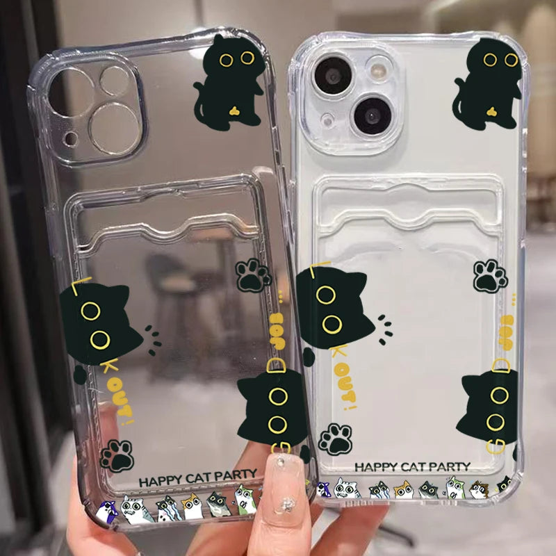 Cute Black Cat Transparent Phone Case For iPhone