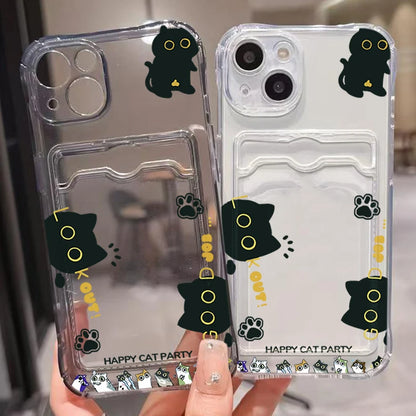 Cute Black Cat Transparent Phone Case For iPhone