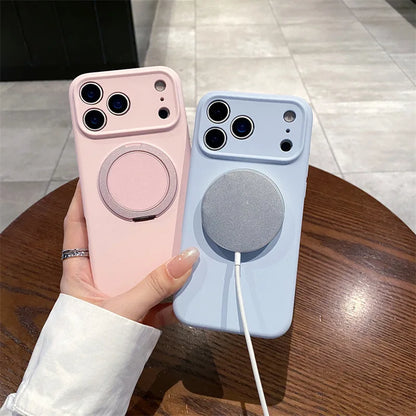 Luxury Liquid Silicone Solid Color Bracket Magnetic Phone Case For iPhone