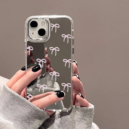 Cute Cherry Bow Mirror Phone Case For iPhone