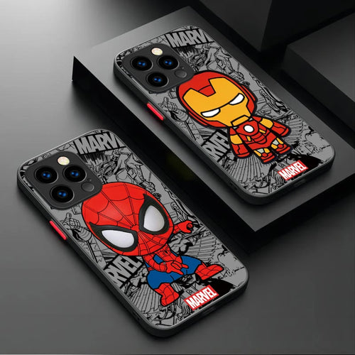Cute Marvel Spider Man Iron Man Matte Phone Case For iPhone