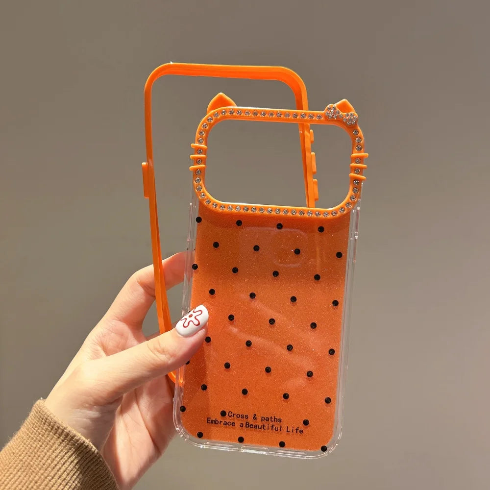 Fashion Polka Dot Cat Ear Diamond Case Phone Case For iPhone